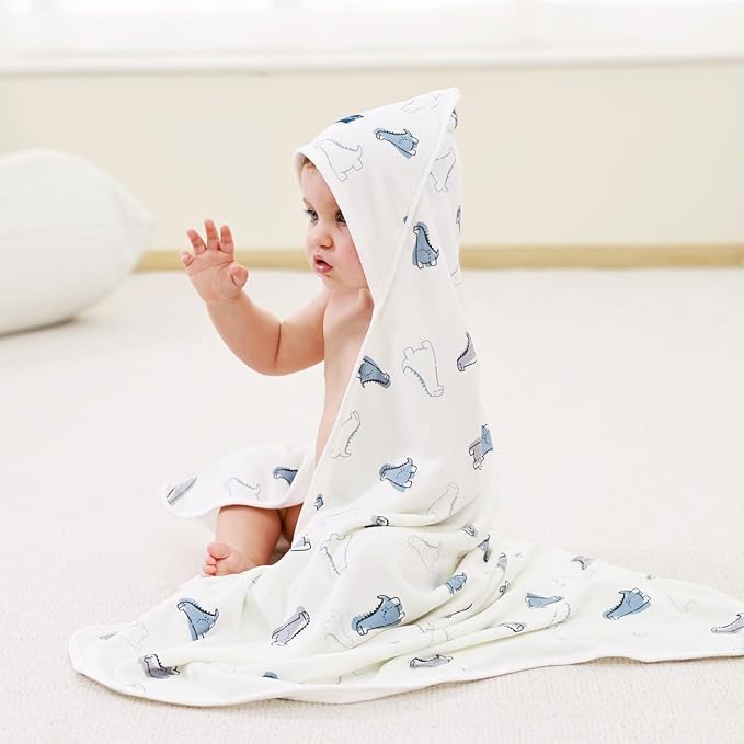GRSSDER Baby Hooded Towel 2 Pack for Newborn, Super Soft Bath Towels with Original Designs, Ultra Absorbent Knit Terry, Large Toddler Towels with Hood for Boys Girls, Shower Gifts for Infant,34"x 34"