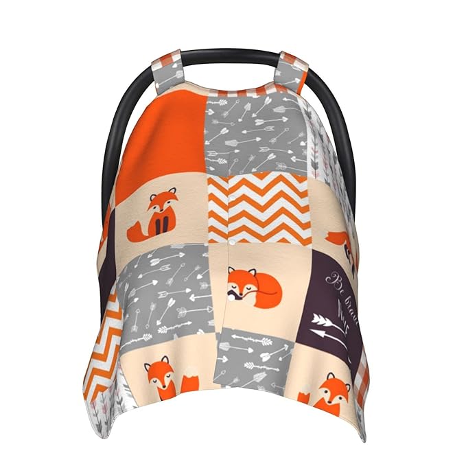 Personalized Cute Fox Baby Car Seat Canopy for Babies with Name, Custom Car Seat Covers for Girls Boys, Opening Minky Nursing Breastfeeding Cover Infant Carseat Canopies for Newborn