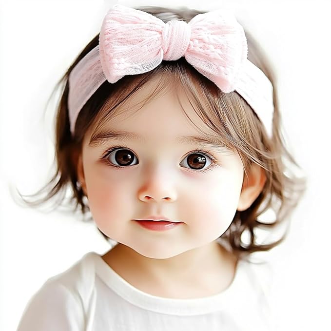Handmade Baby Headbands Soft Stretchy Nylon Hair Bands with Bows for Toddler Child Girls- Pack of 3 (Set-A, 3 Count (Pack of 1))