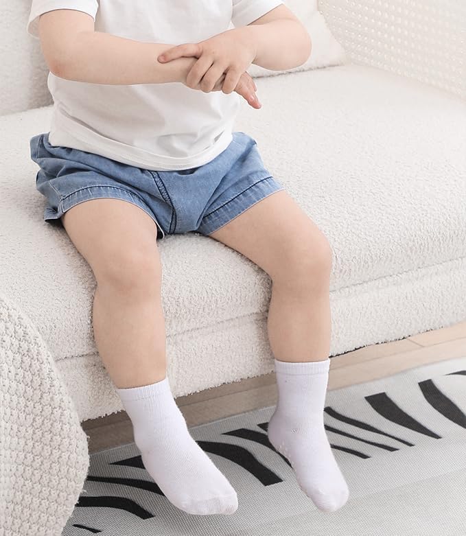 JAKIDAR 12 Pack Baby Toddler Socks Non Slip Grip Cotton Crew Socks for Boys Girls Infants Kids