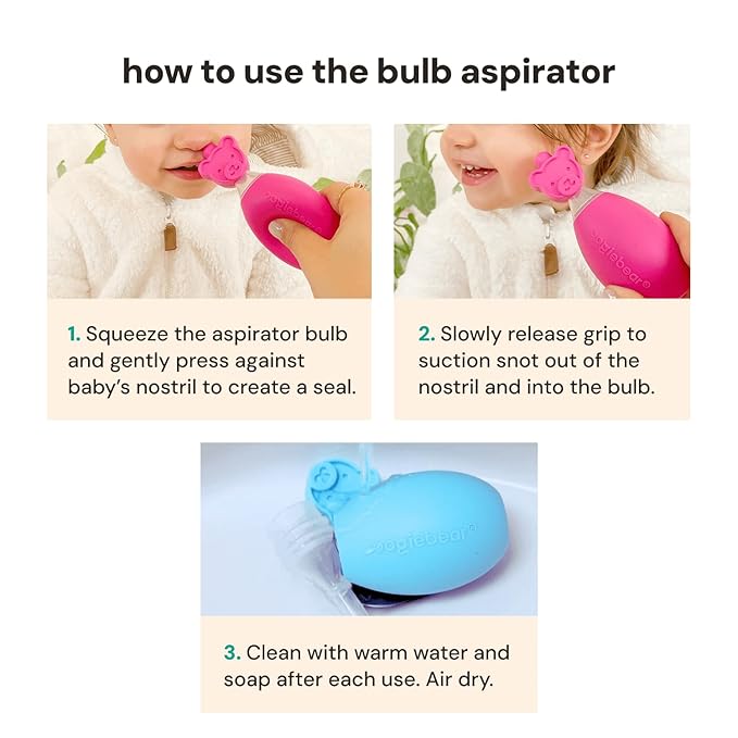 oogiebear: Baby Nasal Aspirator - Safe Booger & Earwax Remover for Newborns, Infants, Toddlers - Better Syringe, Airtight Suction, Nose Sucker - Essential Baby Stuff, Diaper Bag Must-Haves, Pink