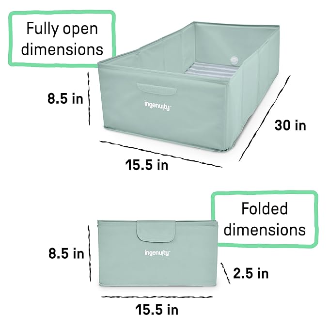 Ingenuity Tuckaway Toddler Folding Tub, Converts Shower to Tub, Folds to Store, Easy to Clean, No Assembly Required, Portable Baby Bathtub for Travel, 12M-5Y