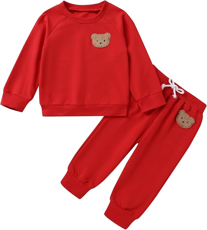 Fall Outfit for Toddler Boy Girl Long Sleeve Bear Sweatshirt Pant Sets Winter Pullover Clothes
