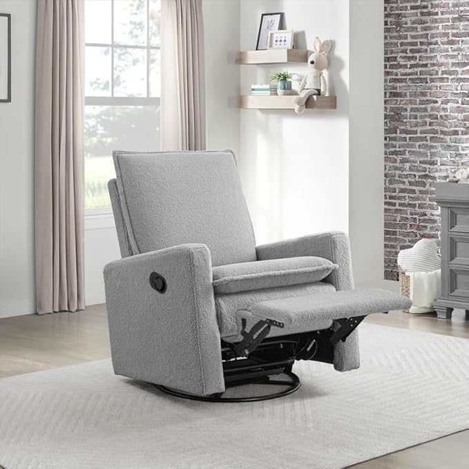 Oxford Baby Uptown Upholstered Swivel Glider and Recliner Nursery Chair,Boucle, Koala Gray