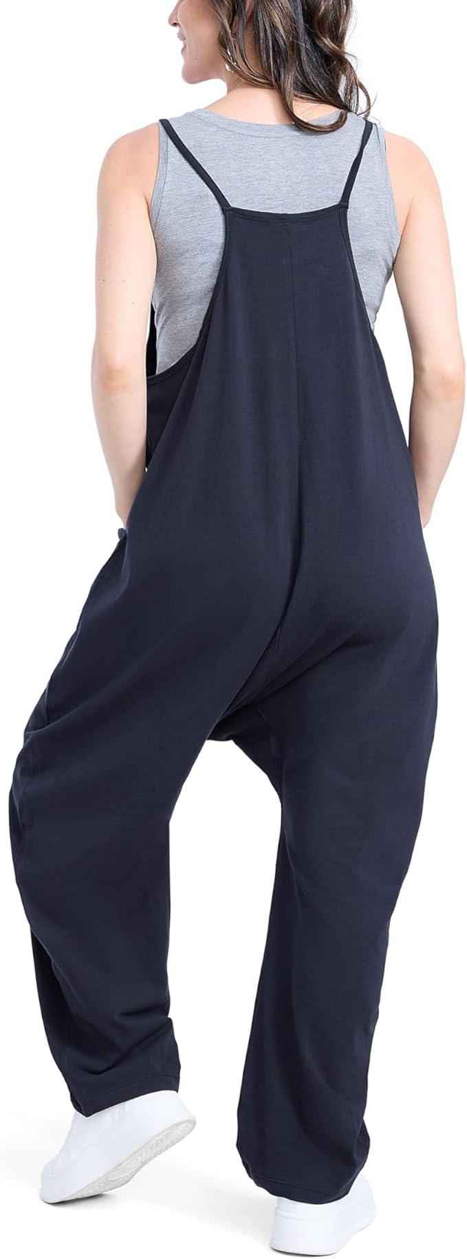 Motherhood Maternity womens Casual Baggy Sleeveless V-neck Pregnancy Romper Jumpsuit With Loose Spaghetti Straps and Pockets