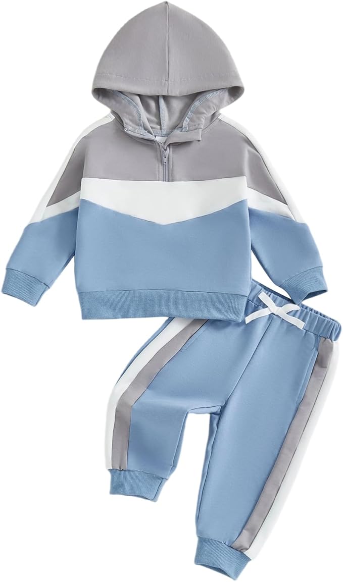 Toddler Baby Boy Hoodies Fall Clothes Waffle Contrast Color Sweatshirt Pant Set Infant Clothes 6 12 18 Months 2T 3T