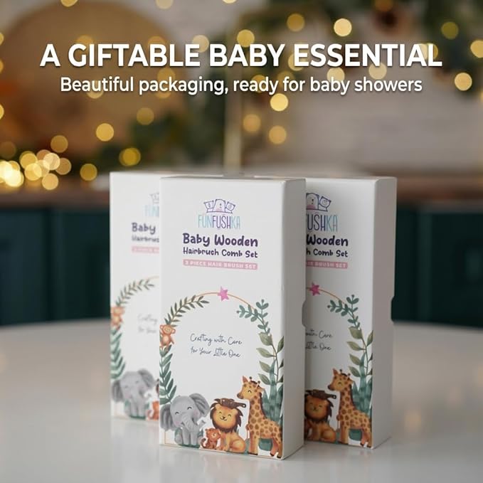 Baby Hair Brush Set for Newborns - Baby Brush and Comb Set - Ultra Soft Goat Hair Bristles, Perfect for Cradle Cap, Newborn Showers & Registries Gift, Comb Brush for Girls & Boys (Rosa)