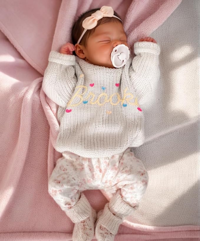 Personalized Baby Knit Sweater, Custom Baby Sweater with Hand-Embroidered Name and Monogram, Customized Unique Gift for Baby