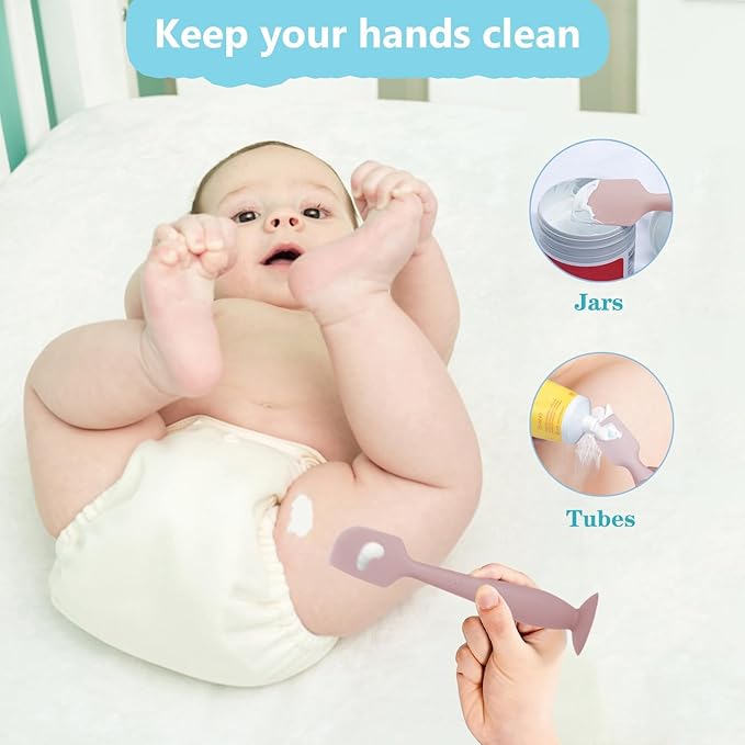 Baby Diaper Cream Spatula Applicator, 4 Pack Butt Spatula Diaper Rash Cream Applicator for Butt Paste Diaper Cream, Newborn Baby Essentials, 2 Large and 2 Mini Sizes (pink, khaki)