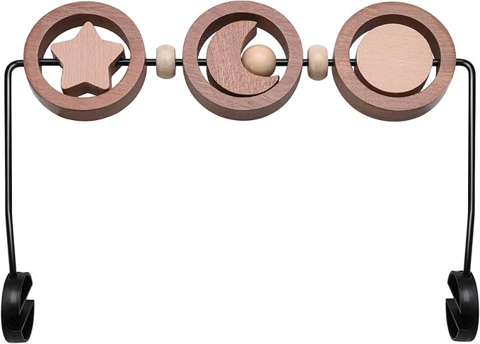 Baby Bouncer Toy Bar Compatible with Baby Bjorn Bouncer, Wooden Toys Attachment Easy to Attach and Remove Sensory Toys for Babies All Ages Christmas Toddler Gifts - Moon and Stars