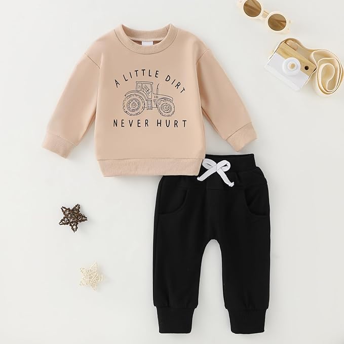 Yvowming Baby Boy Clothes Fall Clothes Truck Print Long Sleeve Pullover Tops + Pant Sets Toddler Winter Outfits