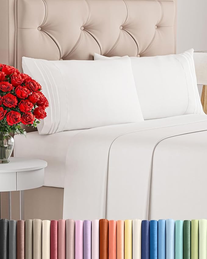 Queen Size 4 Piece Sheet Set - Comfy Breathable & Cooling Bed Sheets Set - Hotel Luxury Bedding for Women, Men, Kids, Teens, Boys & Girls - Deep Pockets, Soft, Wrinkle Free - Oeko-Tex - Antique White