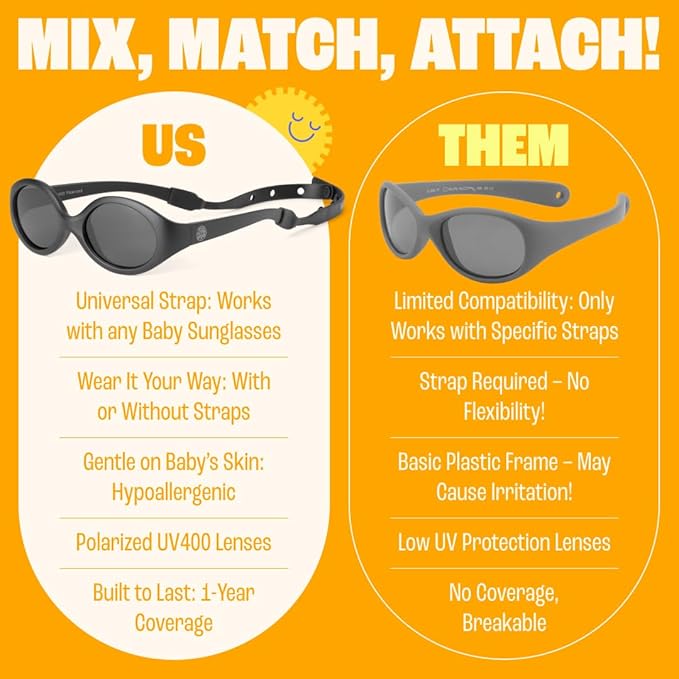 Polarized Baby Sunglasses With Strap - Unbreakable Flexible Infant Sunglasses For Toddlers Newborns 0-24 Months