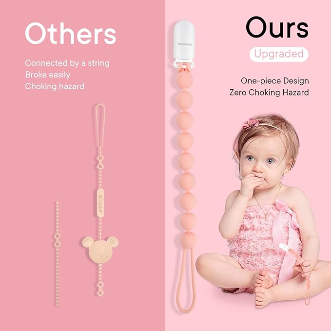 Baby Girl Newborn Essentials, 4 Pack Silicone Pacifier Clips for Girls, One Piece Flexible Soft Binky Clips Baby Stuff and Gifts for Girls