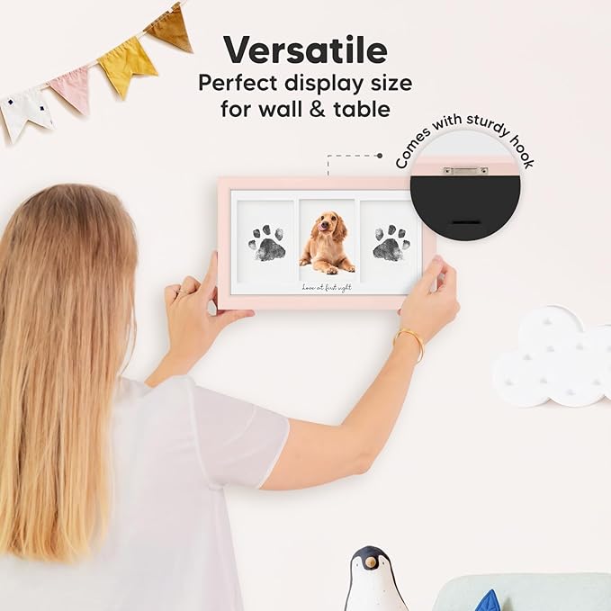 Inkless Hand and Footprint Kit, Boy, Girl, Newborn Keepsake - No Mess Ink Pad for Baby Handprint, Clean Touch Paw Print Kit for Dog Picture Frame, Personalized Baby Christmas Shower Gifts(Petal Pink)