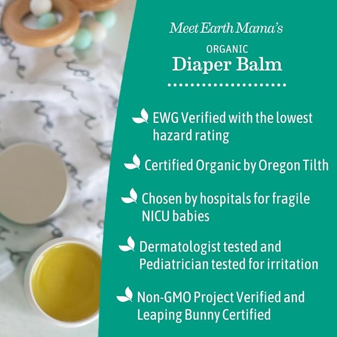 Earth Mama Organic Diaper Balm 2-Ounce | Diaper Cream for Baby | EWG Verified, Petroleum & Artificial Fragrance-Free with Calendula for Sensitive Skin (4-Pack)