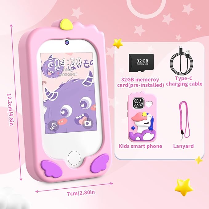 Kids Smart Phone for Girls, Kids Cell Phone Toy with 2.8” Touchscreen | Dual Cameras | Learning | MP3| 32 GB Card | Audiobooks,Toddler Play Phone Christmas Birthday Gift for Age 3 4 5 6 7 Year Old