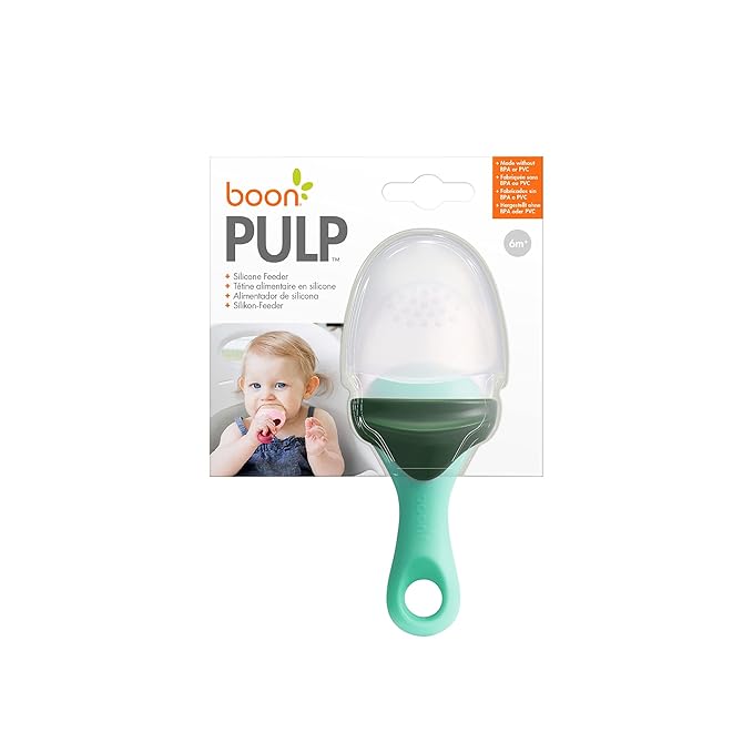 Boon Pulp Silicone Baby Fruit Feeder - Soft Silicone Baby Feeding - Fruit and Vegetable Baby Led Weaning Supplies - Baby Feeding Essentials - Green/Mint - 1 Count