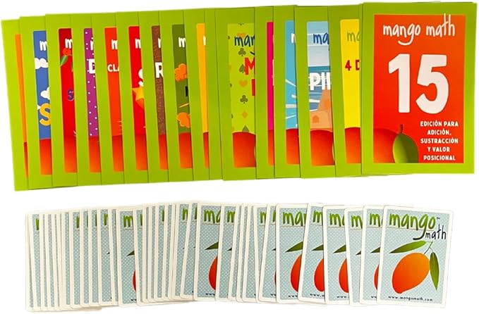 MANGO Math 15® - Math Flash Cards - Educational Math Games for Kids - Addition, Subtraction, Place Value Play & Learning Kit -2nd 3rd 4th Grades - Kids 6-12 - Set of 15 Games - Spanish Version