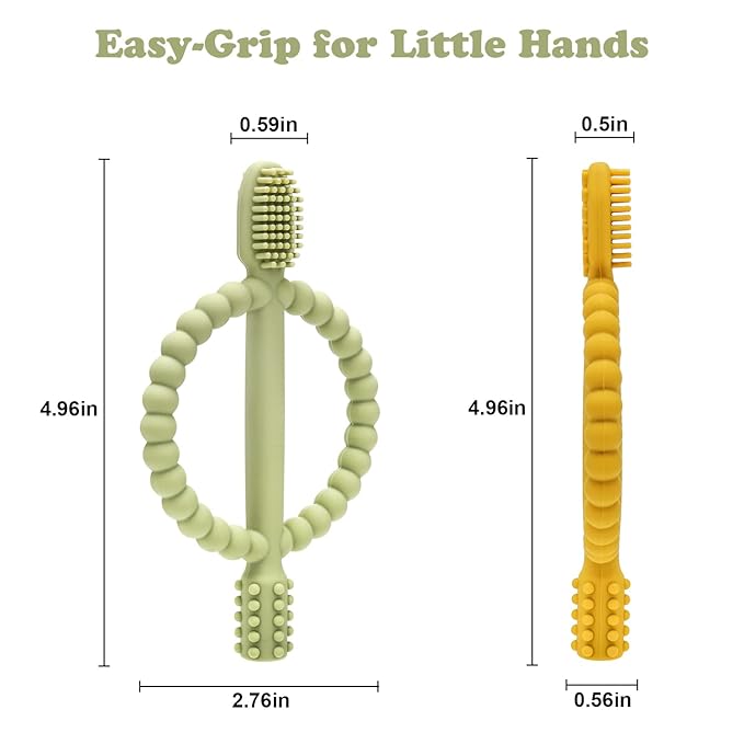 Baby Teething Toys with Easy-Hold Handle, Silicone Infant Toothbrush, Textured On Both Sides Helps Massage, Soothe Sore Gums, Teething Toys for Babies 0-6 Months, 6-12 Months