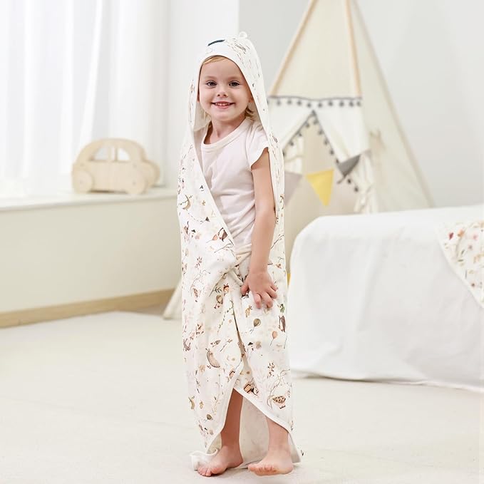 GRSSDER Baby Hooded Towel 2 Pack for Newborn, Super Soft Bath Towels with Original Designs, Ultra Absorbent Knit Terry, Large Toddler Towels with Hood for Boys Girls, Shower Gifts for Infant,34"x 34"