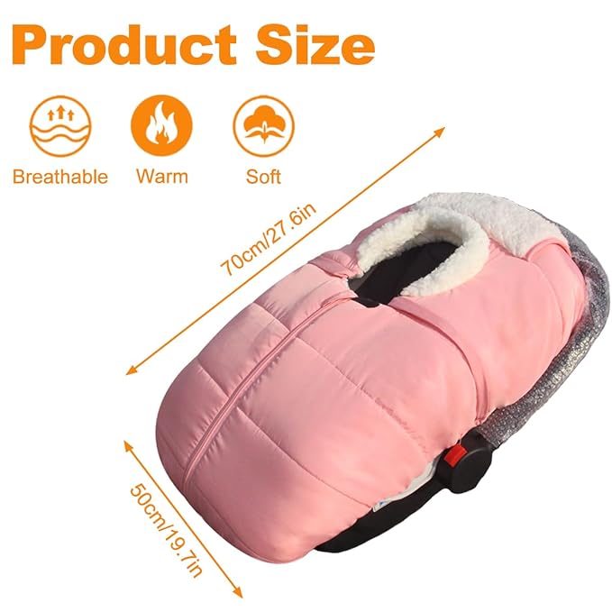 Winter Baby Car Seat Cover - Infant Carseat Bunting Bag Blanket Keep Baby Warm for Newborn Boys Girls- Cold Weather Insulated Windproof Carrier Canopy for Travel (Pink)