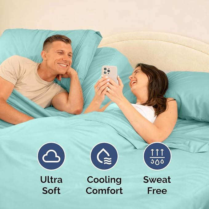 Split Head King Sheet Set – 4 Piece Flex Split Top King Sheets for Adjustable Beds - Fits 14” to 16" Mattress w/ Deep Pockets - Soft, Breathable & Cooling - Luxury Bedding and Wrinkle Free - Spa Blue