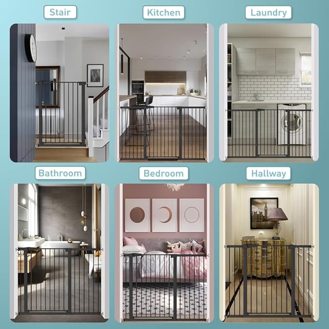 Fairy Baby Extra Tall Baby Gate Stand 38" Tall, 70.9"-76.3" Extra Wide Large Safety Child Gates for Doorway, Metal Auto Close Dog Gate for House, Stair Gates for Kids or Pets No Drilling, Black