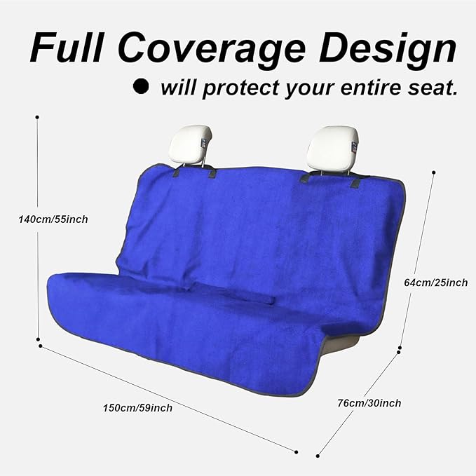 Back Seat Cover Protector for Dogs and Kids, Universal Waterproof Towel Rear Bench Seat Cover for Car, Truck, Van & SUV, Machine-Washable Backseat Car Covers (Blue, 1pcs Rear Seat)