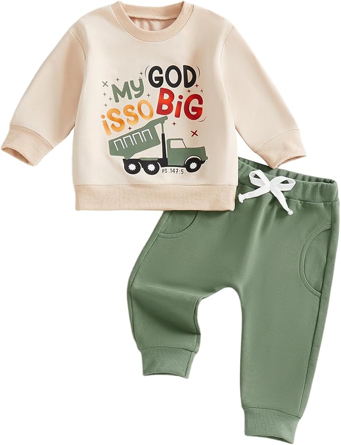 Toddler Baby Boy Fall Winter Outfits Tractor Print Long Sleeve Sweatshirt Pants Set Kids Sweatsuit Clothes