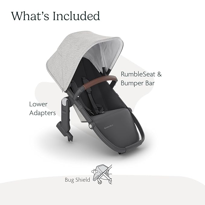 UPPAbaby RumbleSeat V2+ Second Lower Seat/Compatible with Vista V2 and Vista V3 / Adapters, Bumper Bar, Bug Shield Included/Anthony (White+Grey Chenille/Carbon Frame/Chestnut Leather)