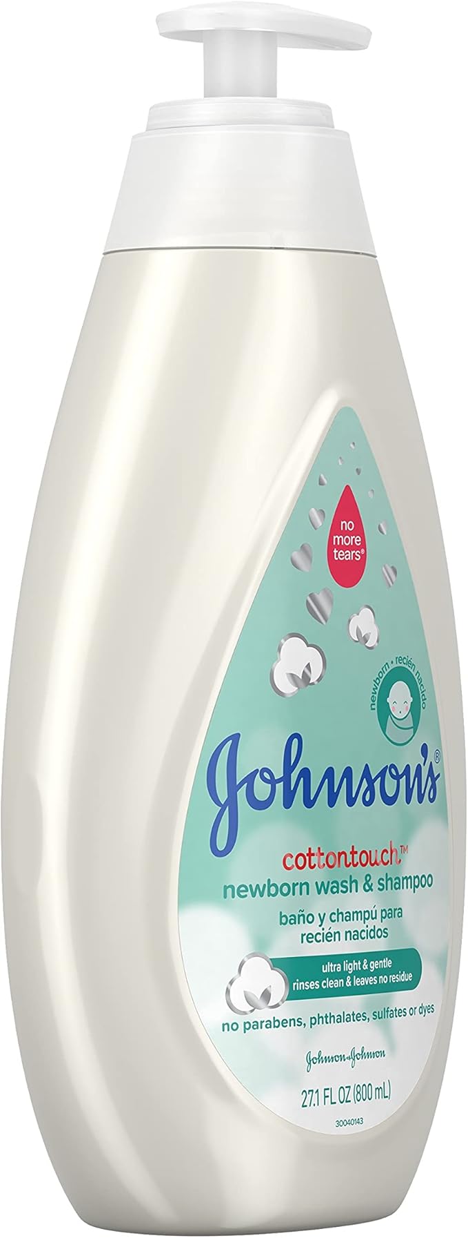 Johnson's CottonTouch Newborn Baby Wash & Shampoo with No More Tears, Sulfate-, Paraben- Free for Sensitive Skin, Made with Real Cotton, Gently Washes Away Dirt & Germs, 27.1 fl. oz