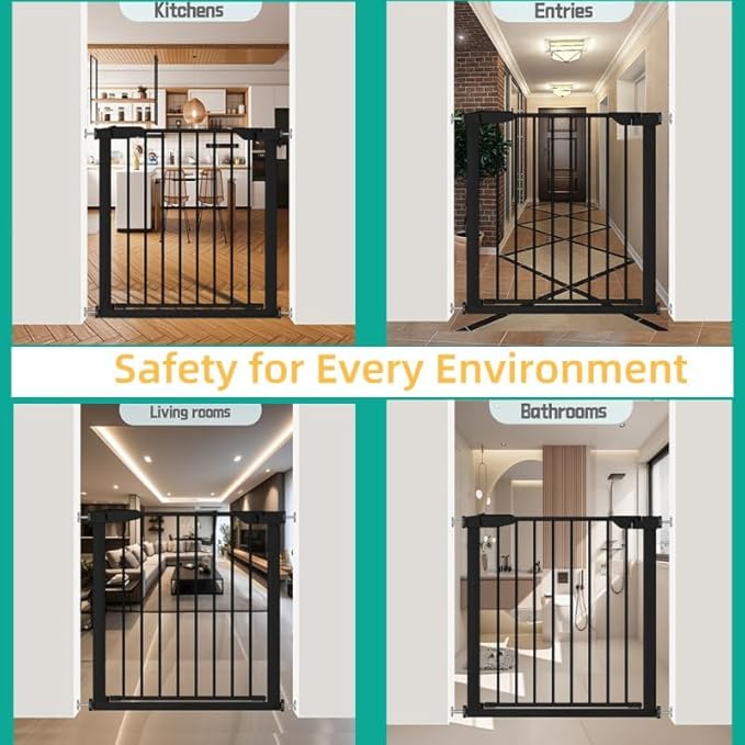 Fairy Baby 22.8"-25.5" Narrow Baby Gate for Stair, Pressure Mounted Auto-Close Pet Gate for Small Walk Thru and Doorways, Safety Child Gate No Drilling, No Extensions, Black