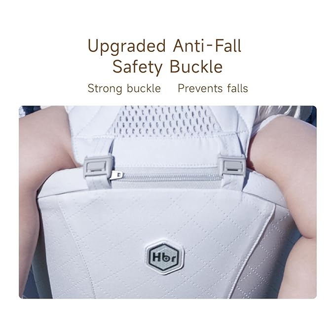 HBR Ergonomic Baby Carrier with Hip Seat, 6-in-1 Front Facing Infant & Toddler Carrier, Innovative Air-Padded Shoulder Strap, Hands-Free, Supports 45 lbs, Fits Waist up to 47in, Silver Mist White