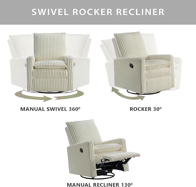 Oxford Baby Uptown Upholstered Swivel Glider and Recliner Nursery Chair - Corduroy, Pearl White