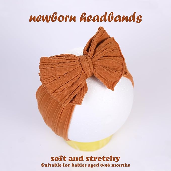 Baby Bows Headbands Soft Nylon Handmade Hair Accessories for Newborn Infant Toddler Kids (6 Mixed Brown, Large)
