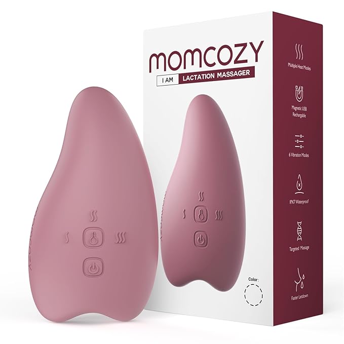 Momcozy Warming Lactation Massager 2-in-1, Soft Breast Massager for Breastfeeding, Heat + Vibration Adjustable for Clogged Ducts, Improve Milk Flow, Engorgement