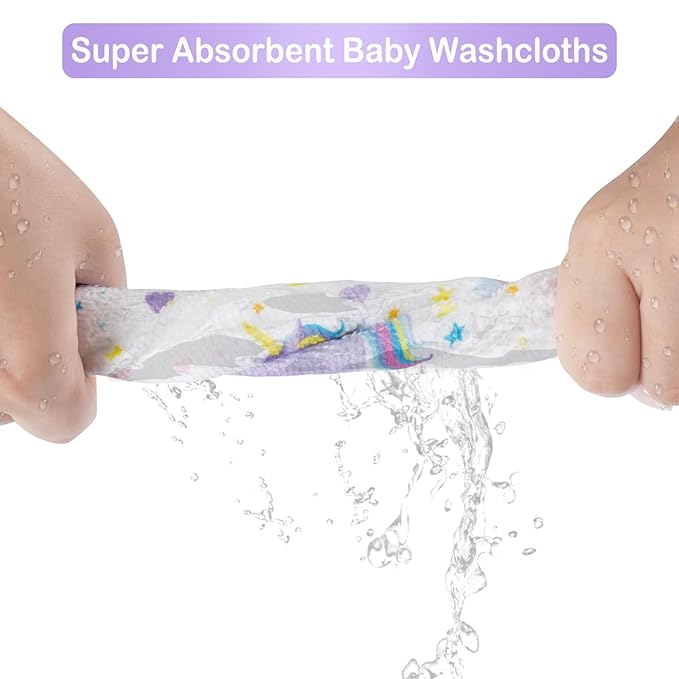 Baby Washcloths, 24Pack Baby Wash Cloths Extra Soft & Ultra Absorbent, Baby Towels and Washcloths Face Towels for Unisex Boys Girls Body, Washclothes Gentle on Sensitive Skin, 9x9 Rainbow Unicorn