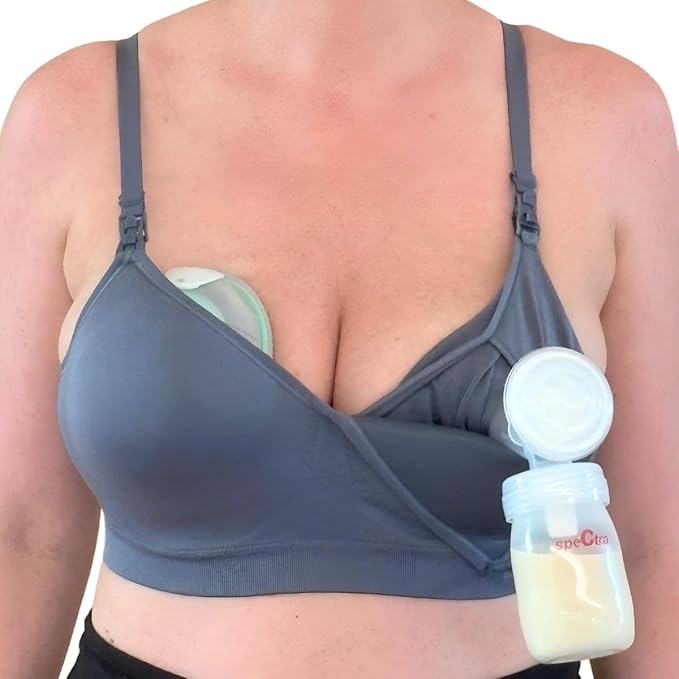 Supermom Silhouette with Removable Pads, Pumping Bra Hands Free, Adjustable Pumping & Nursing Bra for All Breast Pumps