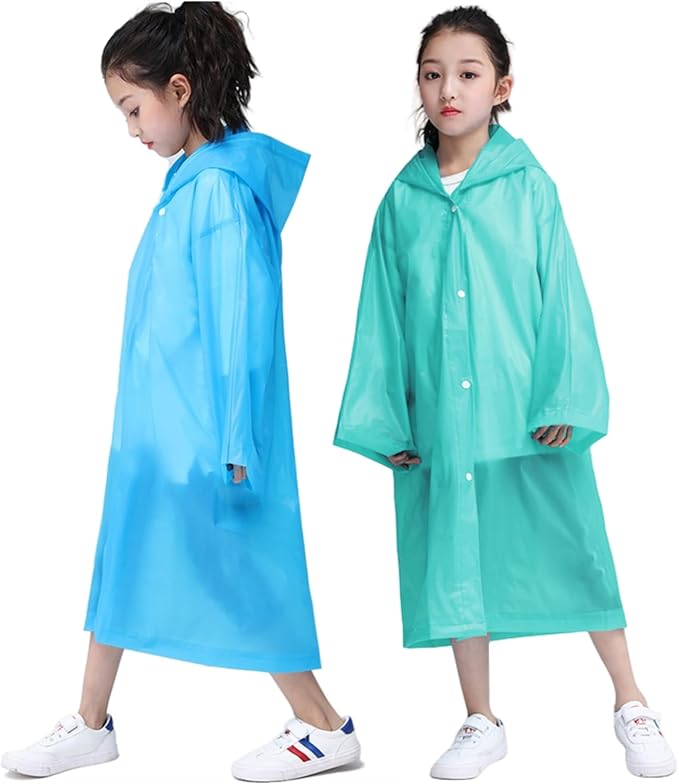 Raincoat Rain Poncho for Kids, 2-5 Pack Reusable EVA Rain Coats for 6-14 Boys Girls, Rain Jackets Gear with Hood