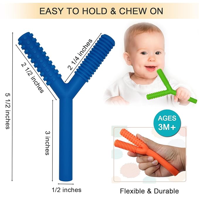 Hollow Teething Tubes Toys for Babies Girls Boys, 5 Pack Silicone Baby Teether Toy Tube for Infants with Nursing Biting Chewing, Chew Straws for Toddlers 6-12 Months (Style C)