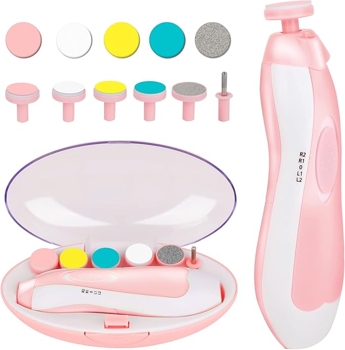 Baby Nail Trimmer Electric,Tinabless 6 in 1 Baby Nail File,Nail File Baby Grooming Kit Manicure Set for Toddler or Adults(Pink)