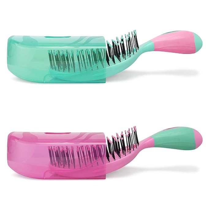 NuWay 4HAIR® U.S. Patented Detangler Hair Brush for Men & Women - Pink & Teal | Hair Comb for Scalp Care - Fast Dry Venting Scheme - TravelC Detangling Brush for All Hair Type