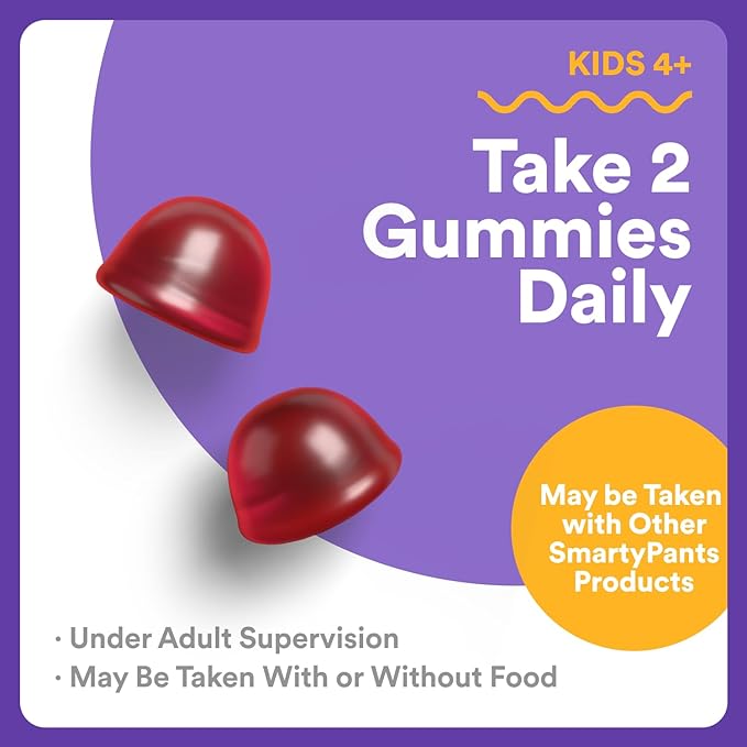 SmartyPants Kids Sleep Gummies Supplement Zero Melatonin: L Theanine, Lemon Balm & Magnesium, Sleep Aid, Strawberry Flavor, 60 Count