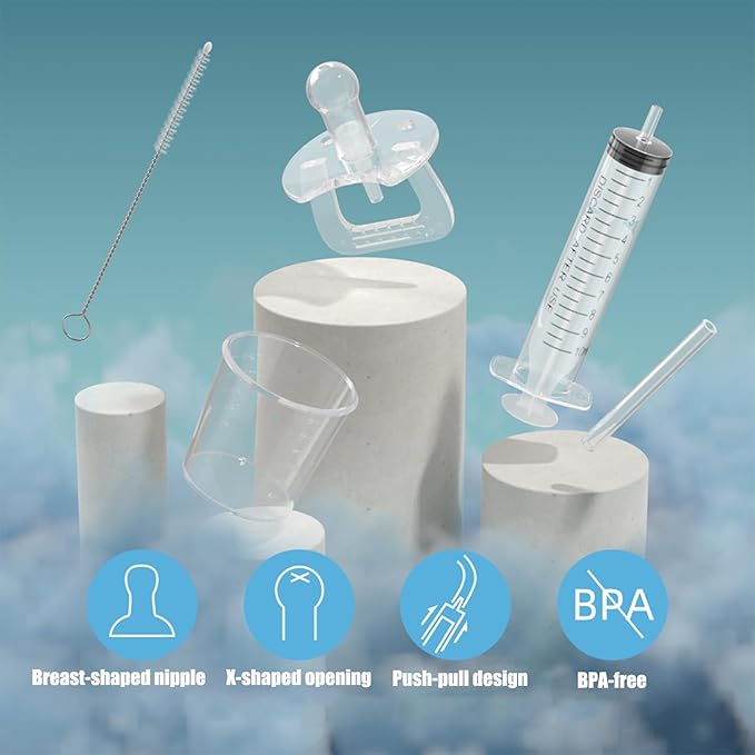 PandaEar Baby Medicine Dispenser Kit (4PCS) - Oral Syringe, Pacifier Medicine Feeder, Measuring Cup & Cleaning Brush | Silicone Baby Medicine Dropper for Newborns, Infants & Toddlers