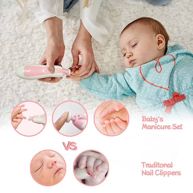 Baby Nail Trimmer File with Light Safe Electric Nail Clippers Kit for Newborn Infant Toddler Kids (Pink)