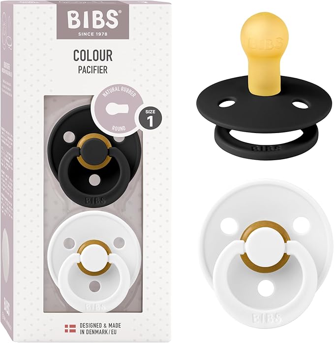 Bibs Pacifiers Color Collection, Set of 2 BPA-Free Latex Pacifiers Made in Europe, Round Nipple Baby Pacifier.
