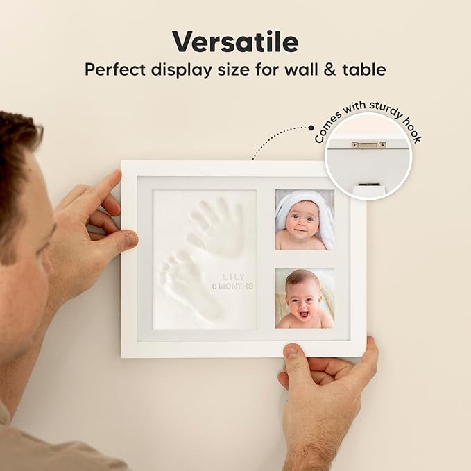 Baby Hand and Footprint Kit - Quick Dry Clay Baby Footprint Kit, Pets Paw, Newborn Keepsake Picture Frame for Boys,Girls,Personalized New Mom Gifts for Shower & Registry,Grandparents(Vintage White)