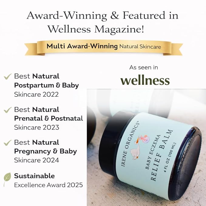 Irene Organics Baby Eczema Relief Balm, Healing Ointment Baby Moisturizing Cream for Eczema, Dry, Itchy Skin. Award Winning Baby Skincare for Sensitive Skin, Safe for Newborns, Kids and Adults