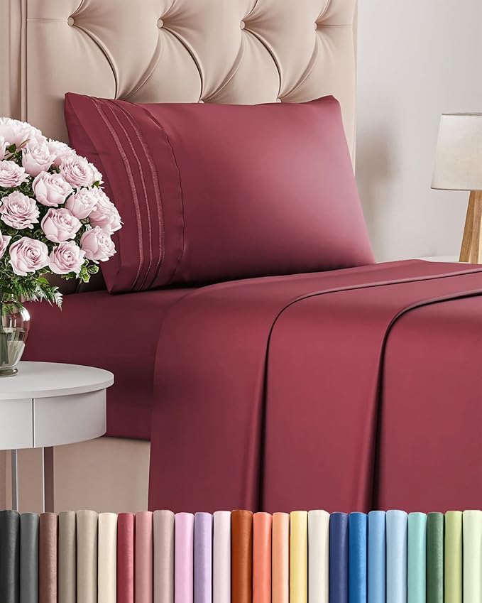 Twin Size 3 Piece Sheet Set - Comfy Breathable & Cooling Bed Sheets Set - Hotel Luxury Bedding for Women, Men, Kids, Teens, Boys & Girls - Deep Pockets, Ultra-Soft, Wrinkle Free - Oeko-Tex - Burgundy
